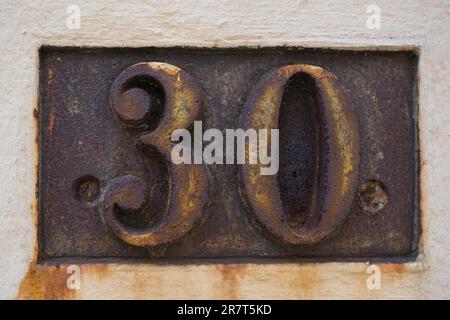 Hausnummernschild, Nummer 30, Ziffer, Bremen, Deutschland Stockfoto