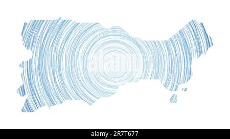 Capri-Karte gefüllt mit konzentrischen Kreisen. Skizzieren Sie Kreise in Form der Insel. Vektordarstellung. Stock Vektor