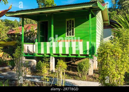 Ketambe im Süden des Nationalparks Gunung Leuser auf der Insel Sumatra in Indonesien. Gästehäuser bieten Trekking-Touren für wilde Orang-Utans an Stockfoto