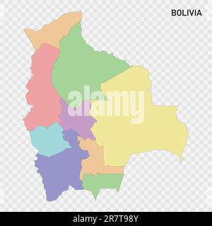 Isolierte Farbkarte Boliviens mit Grenzen der Regionen Stock Vektor
