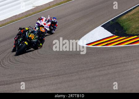 Sachsenring, Hohenstein-Ernstthal, Sachsen, Deutschland. 17. Juni 2023. 2023 German MotoGP, Qualifying Day; Nummer 10 Mooney VR46 Racing Rider Luca Marini während des Sprint-Rennens auf der German MotoGP Credit: Action Plus Sports/Alamy Live News Stockfoto