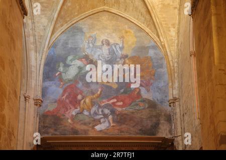 Gemälde Transfiguration von Jean Daret in St-Sauveur Kathedrale, Innenansicht, Wandmalerei, Kunst und Handwerk, Transfiguration des Herrn Stockfoto