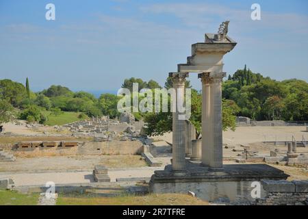 Glanum archäologische römische Stätte, Les Antiquitäten, Säulen, Überreste, Tempel, Historisch, hellenistisch, antik, keltisch, St., Saint-Remy-de-Provence Stockfoto