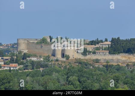 Blick von Rocher des Doms auf das historische Fort Saint-Andre mit Verteidigungstürmen, Villeneuve, Festung, Türmen, Stadtbefestigung, St, Avignon Stockfoto