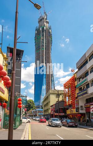 Der Merdeka PNB 118 Tower befindet sich im Bau in der malaysischen Hauptstadt Kuala Lumpur. Nach Fertigstellung wird der Turm das höchste Gebäude im Gebäude sein Stockfoto