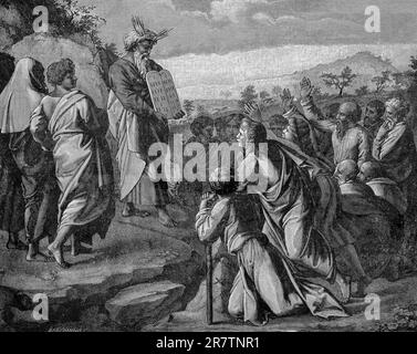 Moses zeigt dem Volk die Tafeln des Gesetzes, zweites Buch Moses, Kapitel 34, Verse 4-35, Altes Testament, Bibel, Moses, Gesetze, Tablets, Tablets Stockfoto