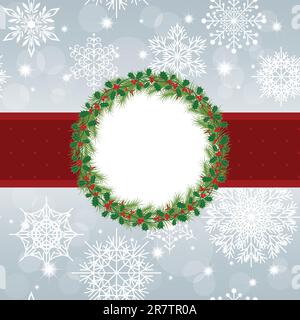 Weihnachtsgrußkarte mit Schneeflocken und Stern auf silbernem Hintergrund Stock Vektor