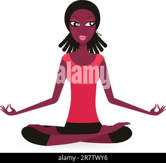 Süße Afro-Frau, die Yoga praktiziert. Vektordarstellung. Stock Vektor