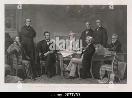 Die erste Lesung der Emanzipationserklärung vor dem Kabinett 1866 Stockfoto