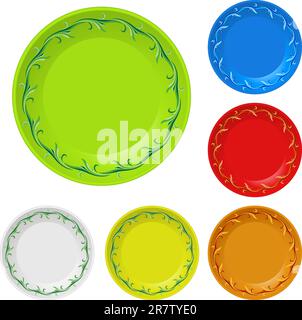 Satz von Einweggeschirr. Abbildung auf weißem Hintergrund Stock Vektor