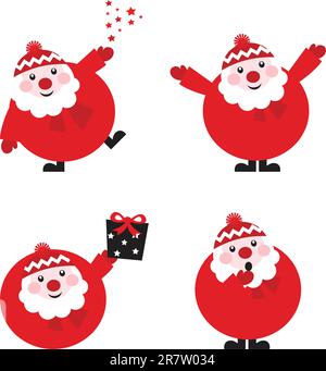Vektordarstellung des süßen Weihnachtsmanns in verschiedenen Posen im Retro-Stil. Stock Vektor