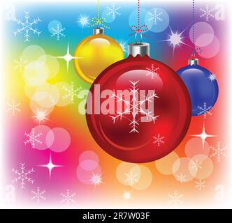 Abstrakte farbenfrohe Hintergrund mit Weihnachtskugeln, Licht und Schnee. Vector Illustration Stock Vektor