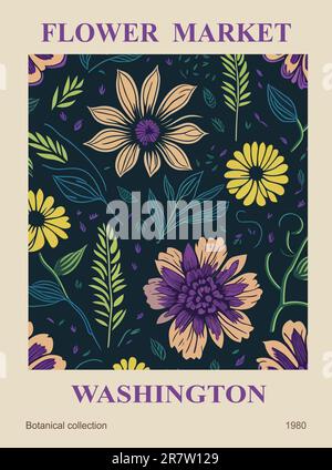 Abstrakte Blumenmarkt Washington dunkle Vektorkunst. Stock Vektor
