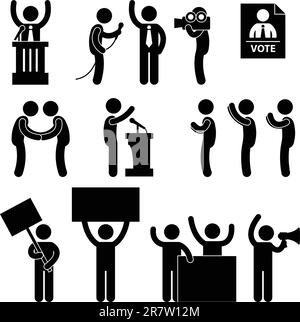 Ein Piktogramm, das Politiker, Reporter, Unterstützer, Regierung, Bürger, Und Demonstranten. Stock Vektor