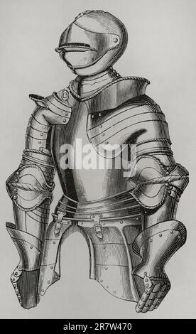 Die Geschichte Frankreichs. Flache Rüstung aus dem 15. Jahrhundert. Gravur. "Les Arts Au Moyen Age et a l'Epoque de la Renaissance" von Paul Lacroix. Paris, 1877. Stockfoto