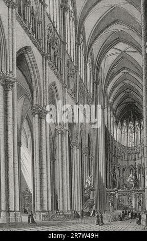 Amiens, Frankreich. Kathedrale. Innenansicht des Tempels. Gravur von Huyot. "Les Arts au Moyen Age et a l'Epoque de la Renaissance" von Paul Lacroix. Paris, 1877. Stockfoto