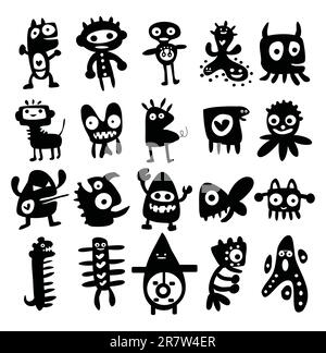 Kollektion von Comic-lustigen Monstersilhouetten Stock Vektor
