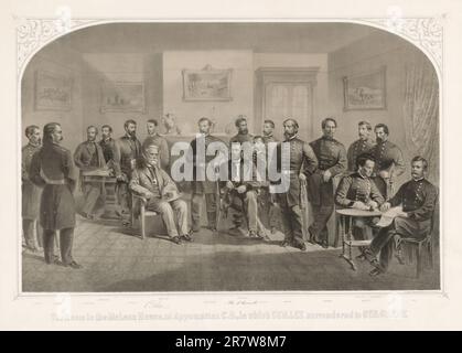 Das Zimmer im McLean House, im Appomattox Court House, in dem General Lee sich General Grant 1867 stellte Stockfoto