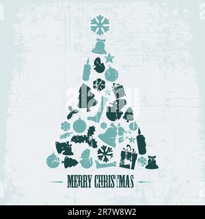 Vintage Vektor Weihnachtsbaum aus verschiedenen Formen (Teal) Stock Vektor