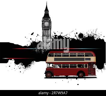 Grunge Banner mit London und roten Doppeldecker router Bilder. Vector Illustration Stock Vektor