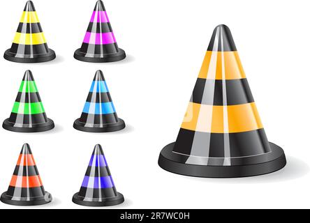 Schwarze Verkehrskegel-Symbole isoliert auf weißem Hintergrund Stock Vektor