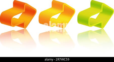 Set aus drei 3D-farbigen Pfeilsymbolen Stock Vektor