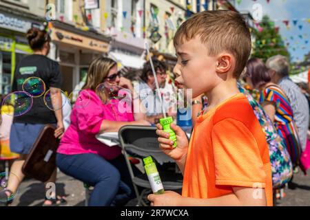 Clonakilty, West Cork, Irland. 17. Juni 2023. Heute fand der irische Yogurt Clonakilty Street Carnival statt, an dem Tausende von Menschen teilnahmen. Die Veranstaltung wurde von dem preisgekrönten Koch Eunice Power und irischen Joghurts eröffnet. Aktivitäten in der Family Fun Zone, Lebensmittelhändler und Speisebereiche sowie Live-Unterhaltung waren nur einige der Attraktionen, die den ganzen Nachmittag über zu sehen waren. Oliver Russell aus Timoleague genoss den Tag. Kredit: AG News/Alamy Live News Stockfoto