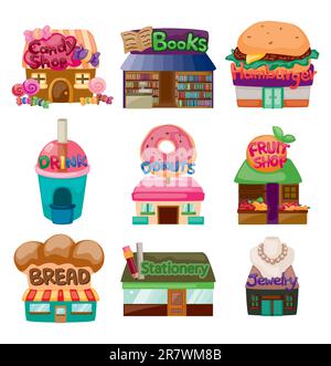 Cartoon-Shop/House Icons Stock Vektor