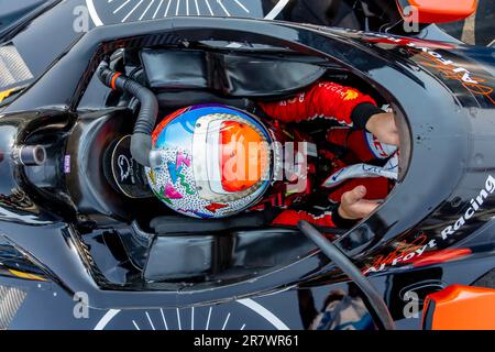 Elkhart Lake, WI, USA. 17. Juni 2023. Fahrer der INDYCAR-Serie, SANTINO FERRUCCI (14) aus Woodbury, Connecticut, qualifiziert sich für den Sonsio Grand Prix in Road America in Elkhart Lake, WI, USA. (Kreditbild: © Walter G. Arce Sr./ZUMA Press Wire) NUR REDAKTIONELLE VERWENDUNG! Nicht für den kommerziellen GEBRAUCH! Stockfoto