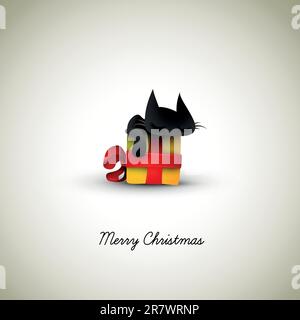 Kätzchen schläft auf Weihnachten Geschenkbox | tolle Begrüßung für Haustierbesitzer | mehrschichtiger EPS10-Vektor Hintergrund Stock Vektor