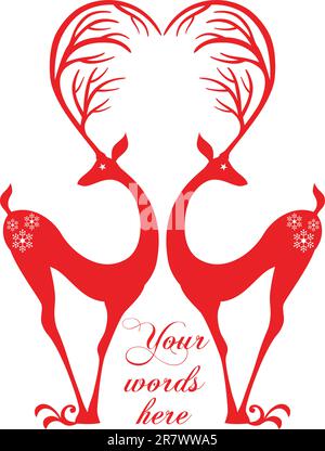 Rotwild mit Herzgeweih, Vektorhintergrund Stock Vektor