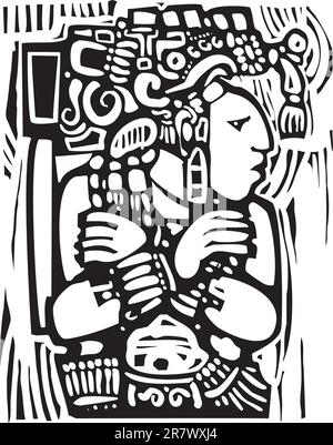Maya-Krieger, entworfen nach mesoamerikanischen Keramik und Tempel Bilder Stock Vektor