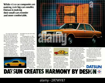 Datsun-Werbung in einem NatGeo-Magazin Juni 1981 Stockfoto