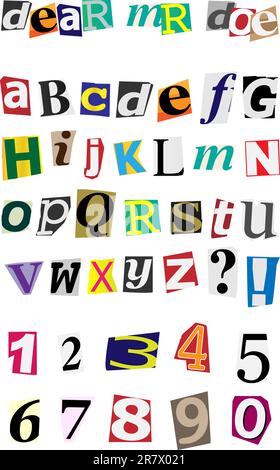 Anonymes Alphabet - farbige, gerippte Buchstaben isoliert auf Weiß Stock Vektor