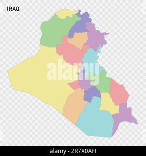 Isolierte farbige Karte des Irak mit Grenzen der Regionen Stock Vektor