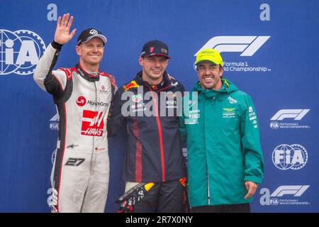 Top 3 Qualifizieren Max Verstappen (NED) Redbull Racing RB19 - Nico Hulkenberg (GER) Haas F1 Team Fernando Alonso (SPA) Aston Martn AMR23. Während der Qualifikationssitzung am Samstag der FORMEL 1 PIRELLI GRAND PRIX DU CANADA 2023 - vom 15. Bis 18. Juni 2023 auf dem Circuit Gilles Villeneuve, Montreal, Quebec, Kanada Stockfoto