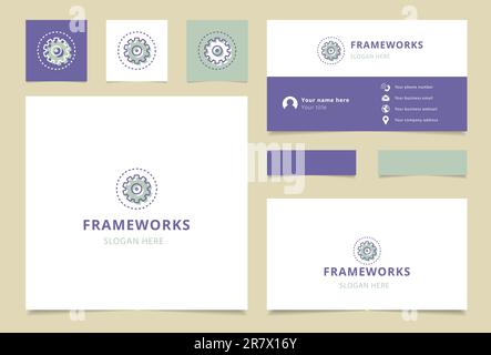 Frameworks Logo-Design mit editierbarem Slogan. Branding-Buch und Visitenkartenvorlage. Stock Vektor
