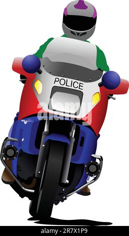 Polizist auf Polizeimotorrad auf der Straße. Vektor-illustration Stock Vektor