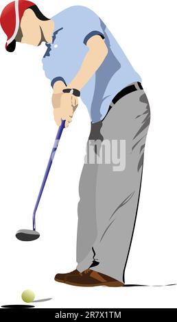 Golfer schlagen Kugel mit Eisen Club. Vektor-illustration Stock Vektor