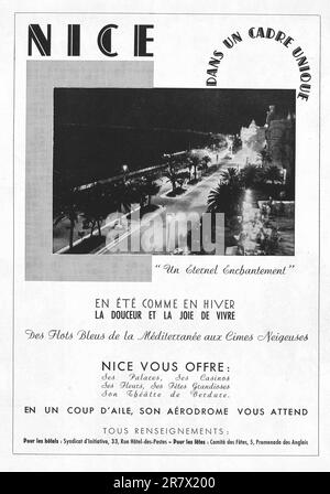 Nizza Frankreich Französische Riviera, die Côte d'Azur Touristenwerbung in einer französischen Zeitschrift März 1947 Stockfoto