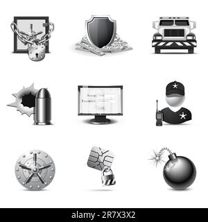 Symbole für Banksicherheit | Schwarzweiß-Serie Stock Vektor