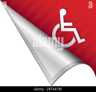 Rollstuhl- oder Barrierefreiheitssymbol auf vektorgeschälter Ecklasche, geeignet für die Verwendung in Printmedien, auf Websites oder in Werbematerialien. Stock Vektor