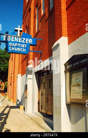 Die Ebenezer Baptist Church, wo Martin Luther Kings Familie in Atlanta für die Bürgerrechte der Afroamerikaner predigte Stockfoto