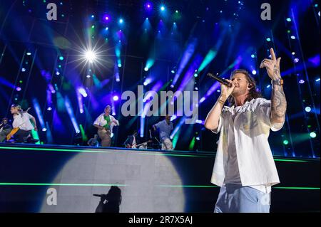 Tyler Hubbard tritt am 1. Tag des CMA Fests im Nissan Stadium am Donnerstag, den 8. Juni 2023 in Nashville, Tennessee auf. Foto: Amiee Stubbs/imageSPACE/MediaPunch Stockfoto