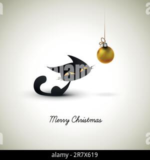 Little Cat begeistert von der Weihnachtskuppel | tolle Begrüßung für Haustierbesitzer | EPS10-Vektor mit mehreren Schichten im Hintergrund Stock Vektor