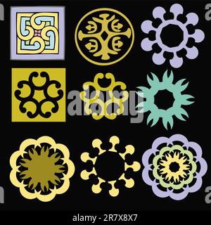 Vektordarstellung der verschiedenen Ornamente - abstrakte Symbole - Vektor. Diese Datei ist ein Vektor und kann ohne Qualitätsverlust auf jede Größe skaliert werden. Stock Vektor