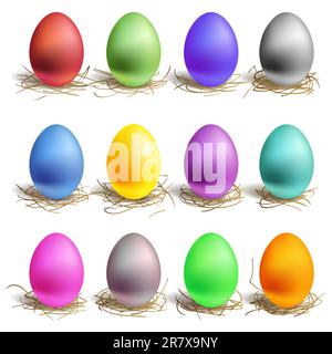 Ostereier im Nest, Festlegen von Farbe zu Farbe Stock Vektor