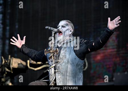 Clisson, Frankreich. 17. Juni 2023. Powerwolf tritt am 17. Juni 2023 beim Hellfest Open Air Festival in Clisson, Frankreich, live auf der Bühne auf. Foto: Julien Reynaud/APS-Medias/ABACAPRESS.COM Kredit: Abaca Press/Alamy Live News Stockfoto