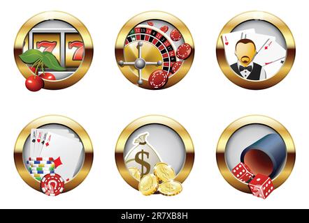 Casino- und Glücksspiel-Buttons Stock Vektor