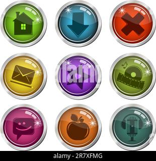Sammlung von glasigen Tasten für die Schnittstelle. Vektordarstellung. Stock Vektor
